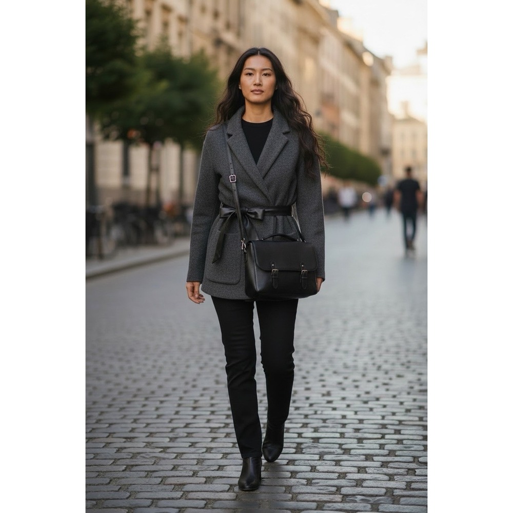 Wilfred Aritzia Small Charcoal 100% Merino Wool Open Front Draped Collar Jacket